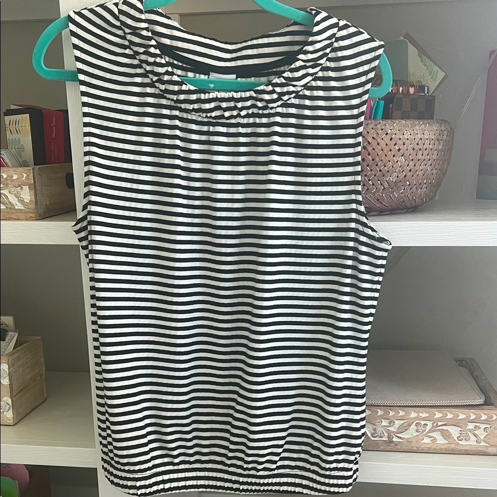 Cabi Chat Tee #4760 black & white striped tank. Size Medium. Was $79.
